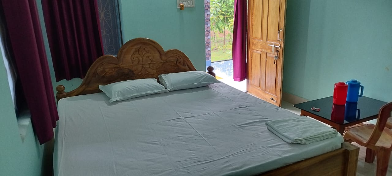 AC Room, carved wooden bed
