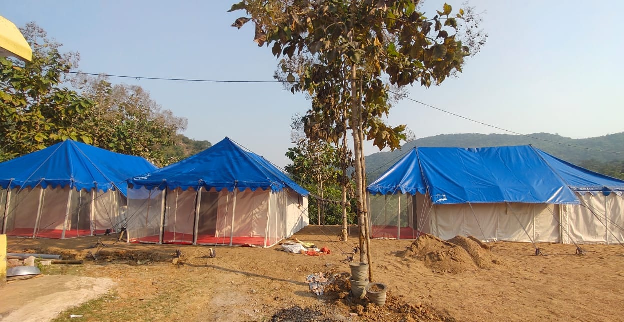 Tent inside view with mesh windows